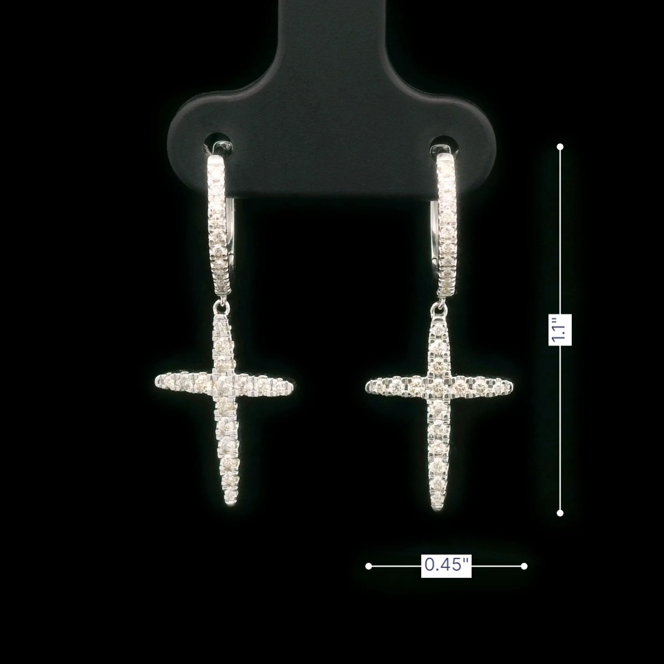 Diamond Cross Hanging Drop Earrings 14k White Gold 0.40ctw
