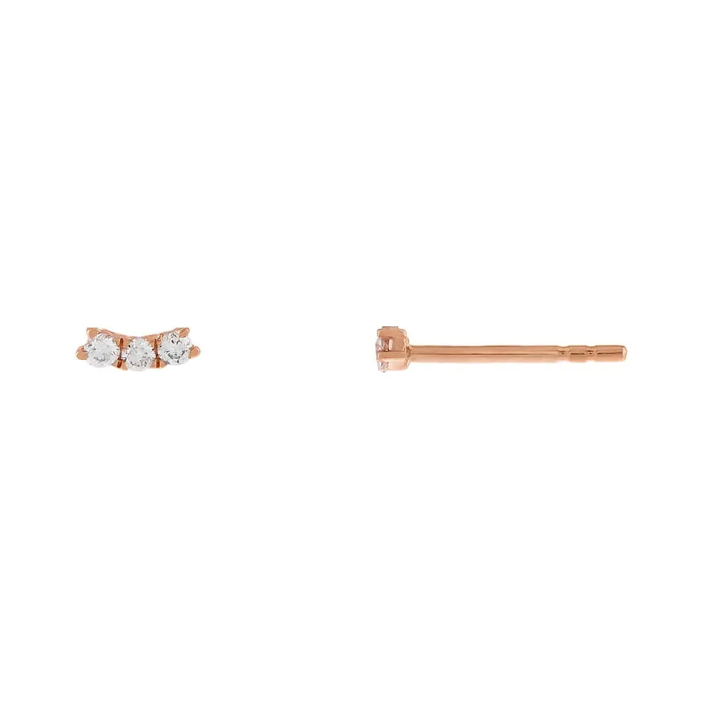 Diamond Curved Trio Stud Earring 14K