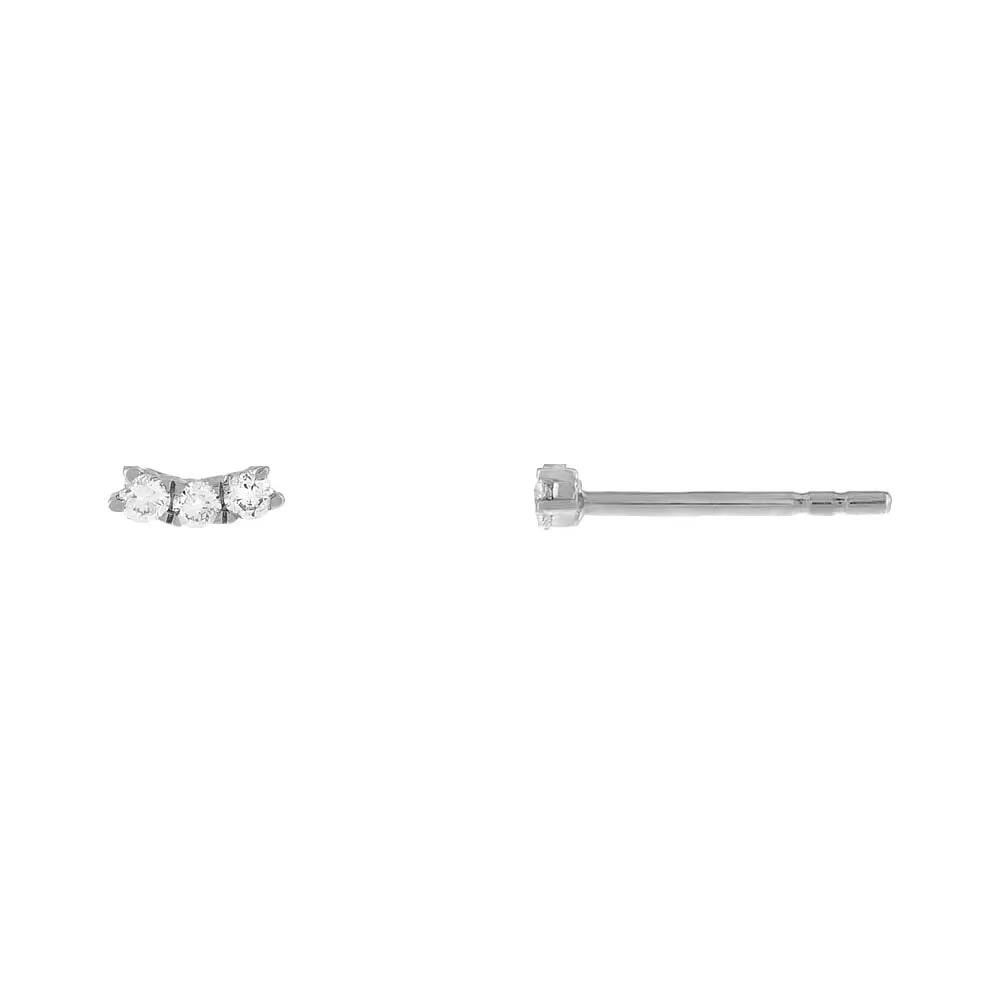 Diamond Curved Trio Stud Earring 14K