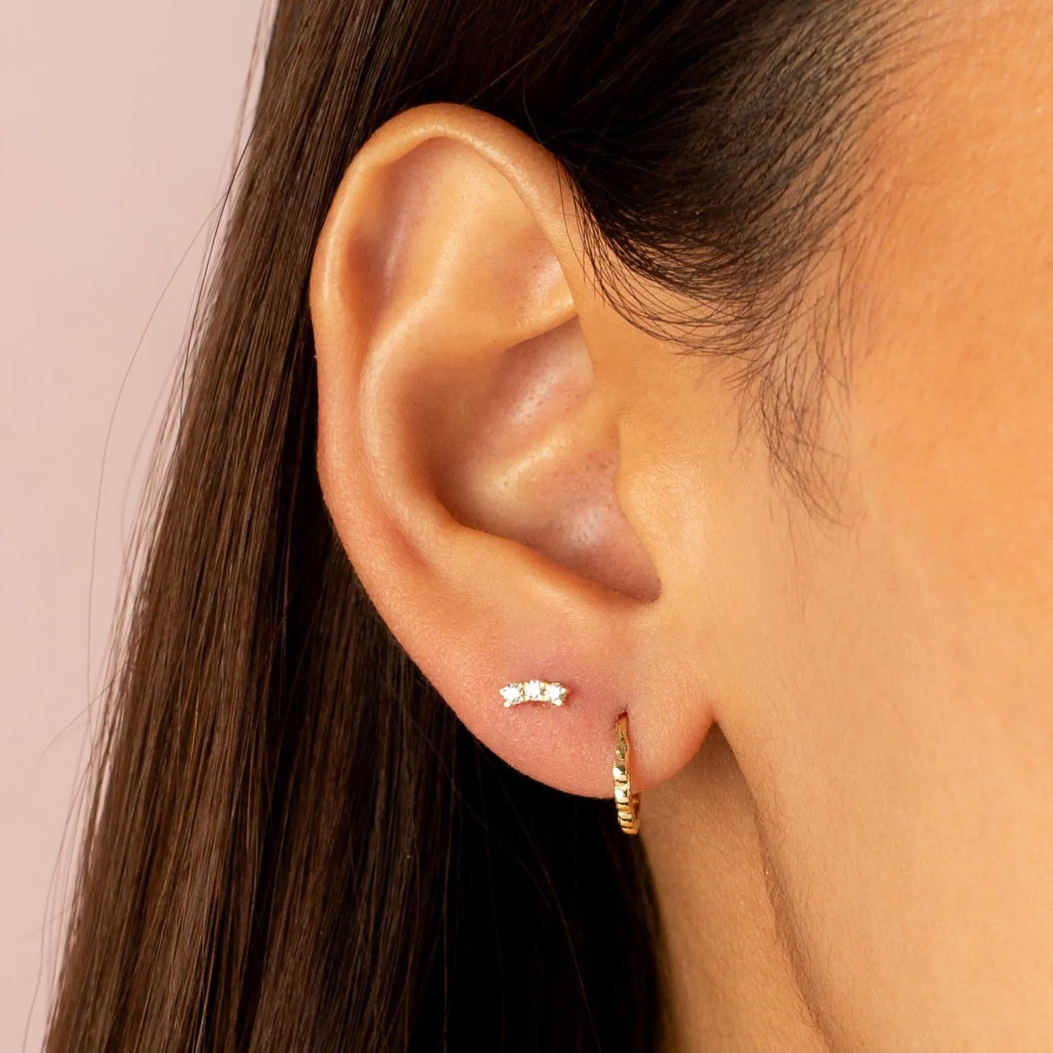 Diamond Curved Trio Stud Earring 14K