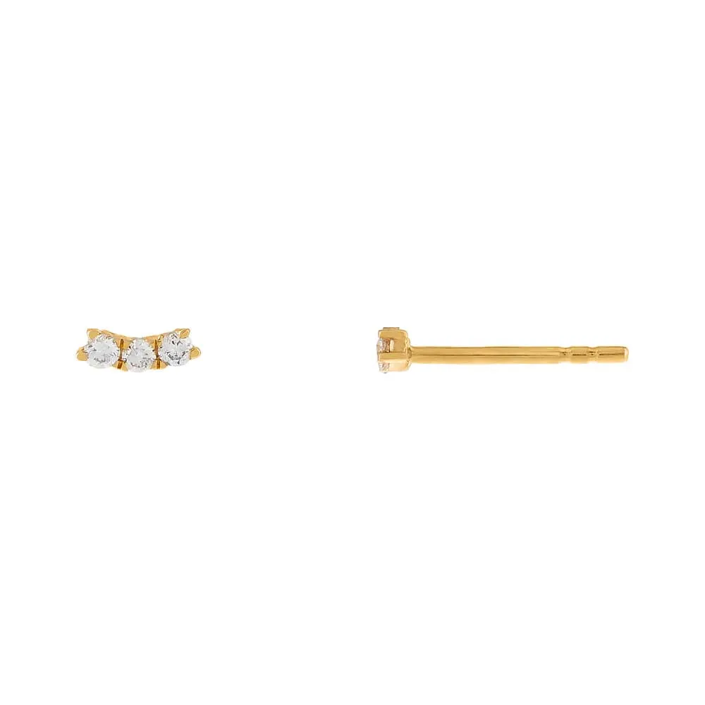 Diamond Curved Trio Stud Earring 14K