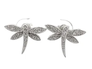 Diamond Dragonfly Earrings in 14k White Gold