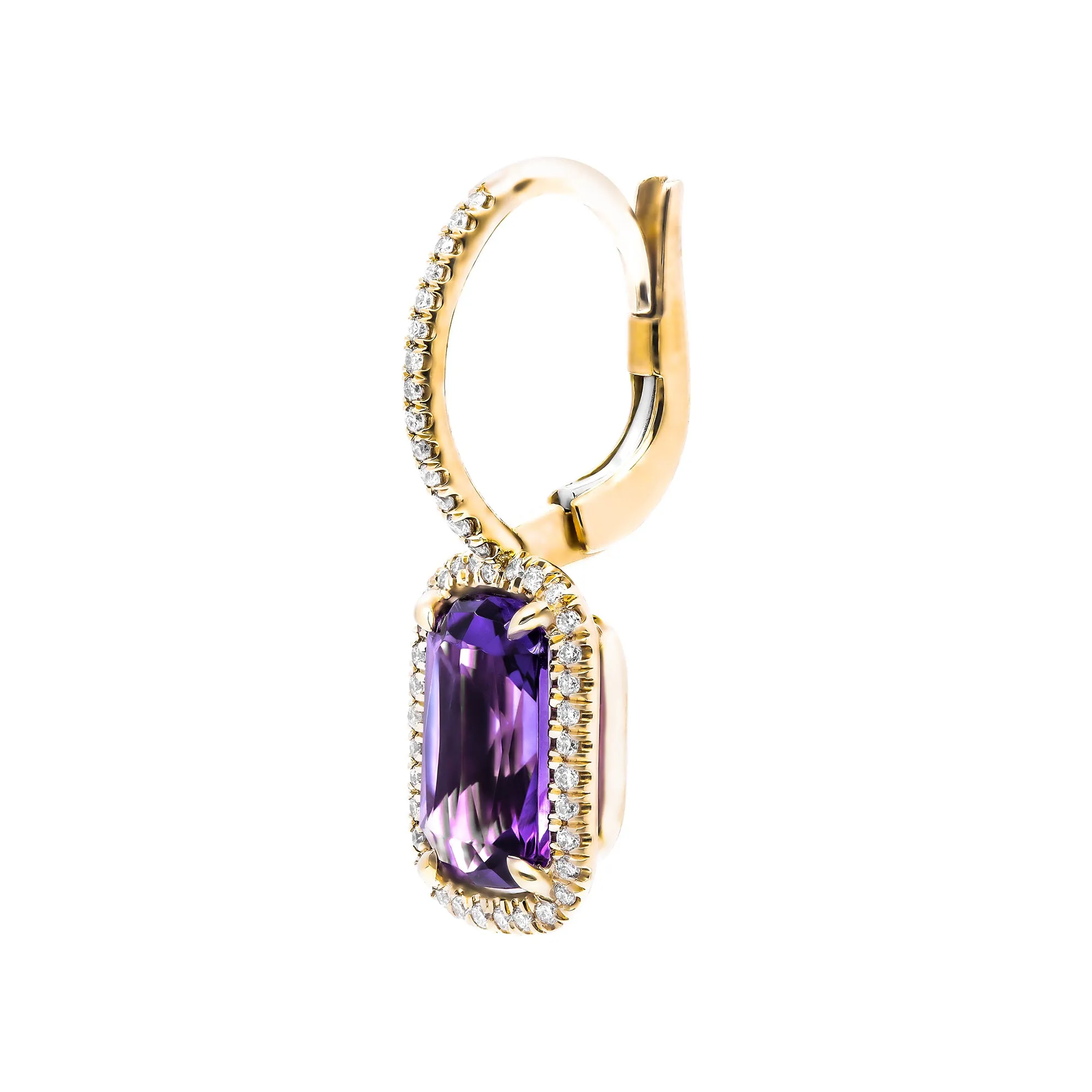 Diamond Earrings with Amethyst in 18 Karat Yellow Gold