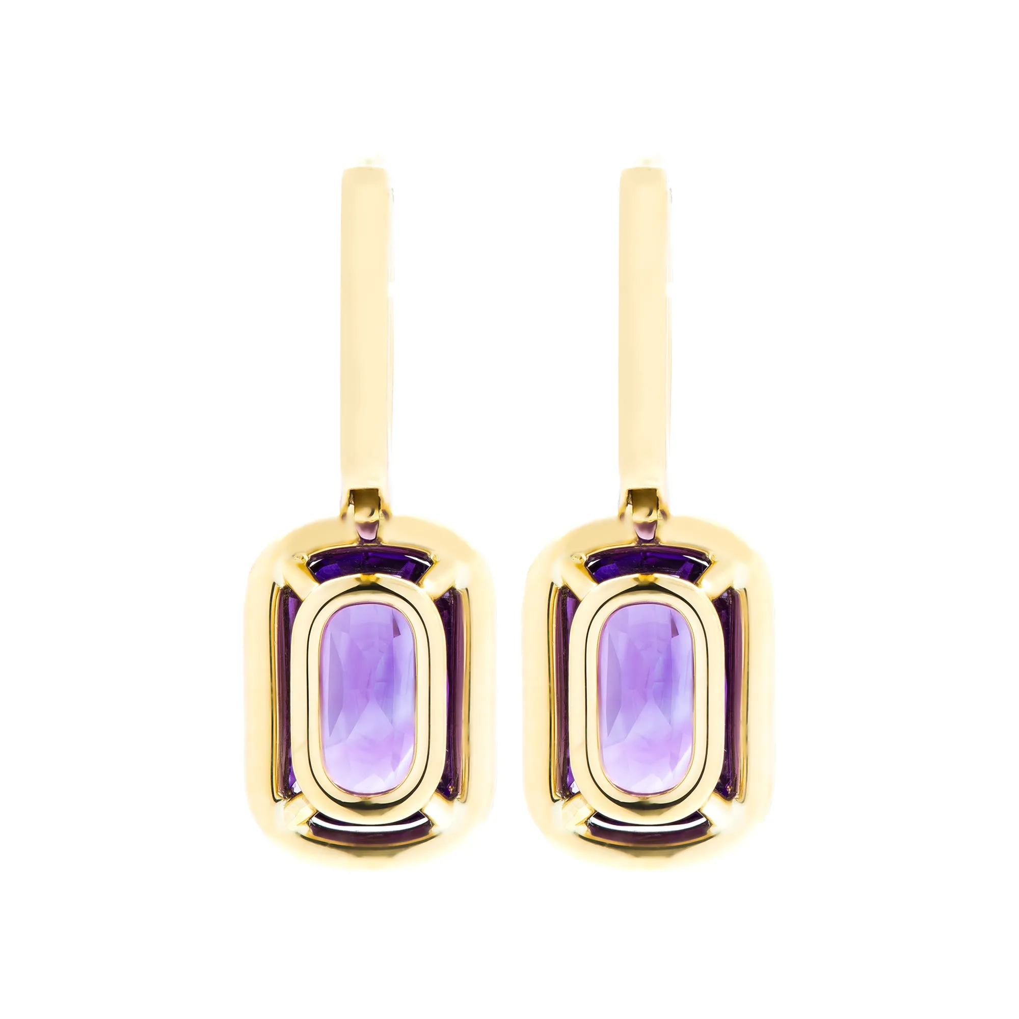 Diamond Earrings with Amethyst in 18 Karat Yellow Gold