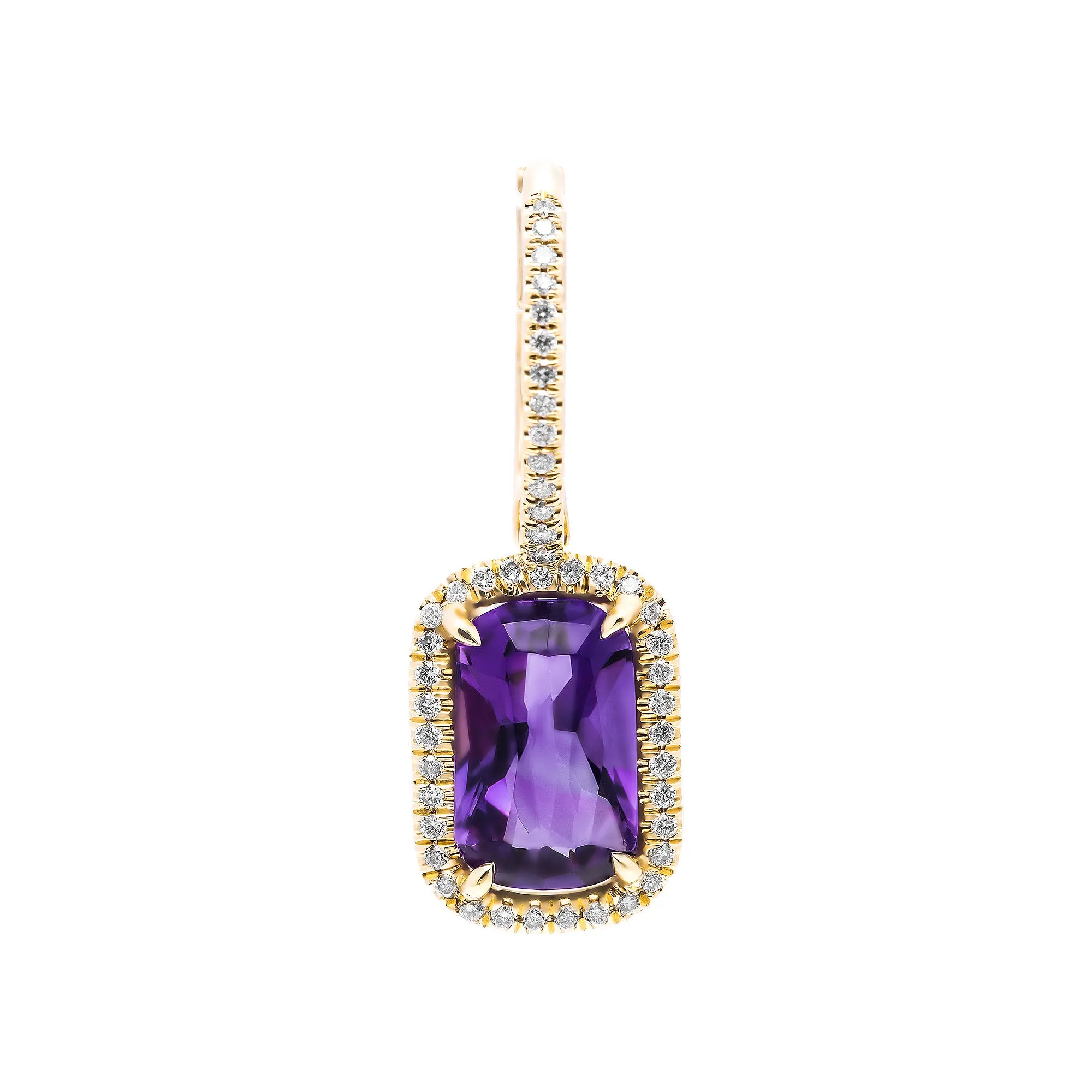 Diamond Earrings with Amethyst in 18 Karat Yellow Gold
