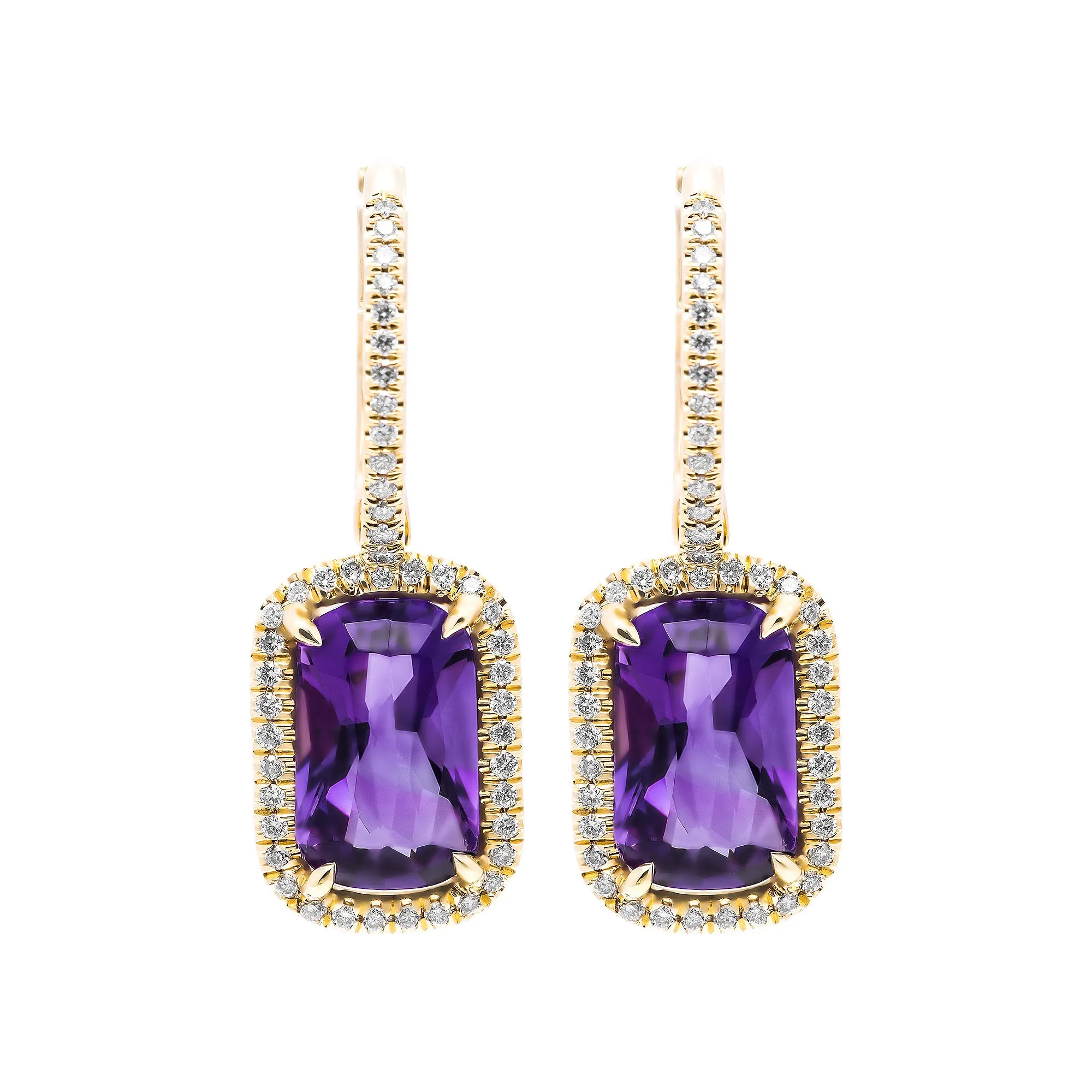 Diamond Earrings with Amethyst in 18 Karat Yellow Gold