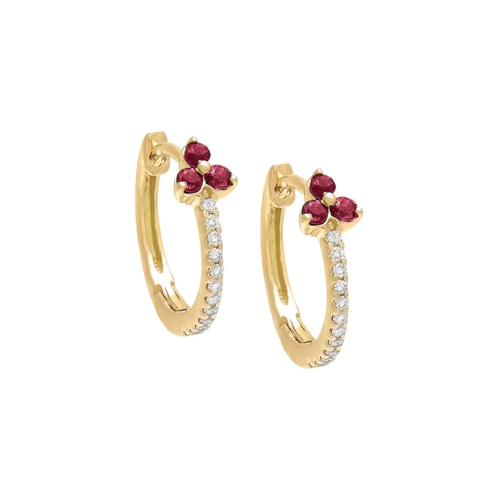 Diamond Gemstone Cluster Huggie Earring 14K