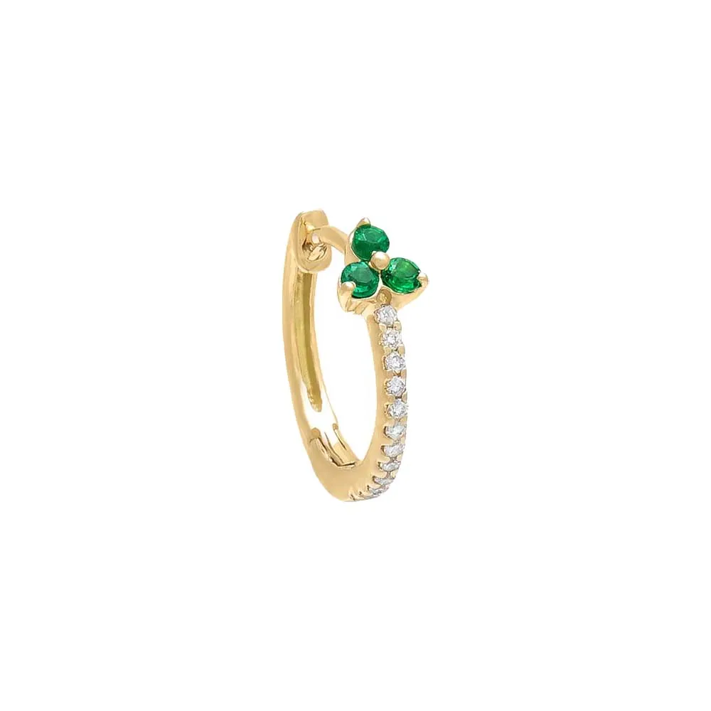 Diamond Gemstone Cluster Huggie Earring 14K