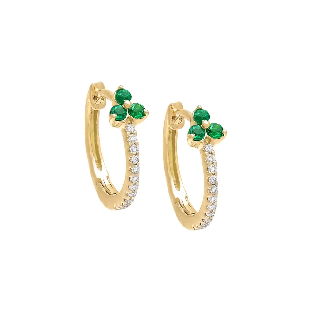Diamond Gemstone Cluster Huggie Earring 14K