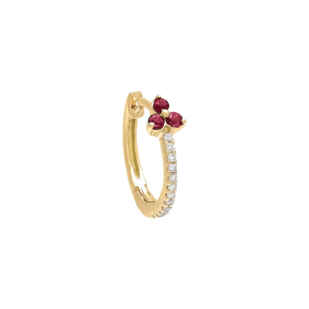 Diamond Gemstone Cluster Huggie Earring 14K
