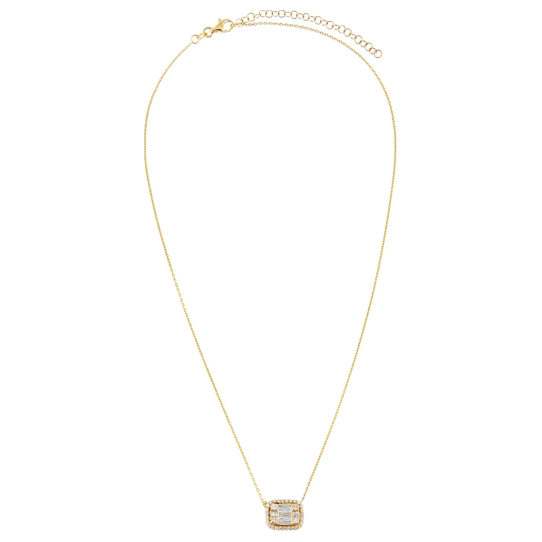 Diamond Halo Baguette Necklace 14K