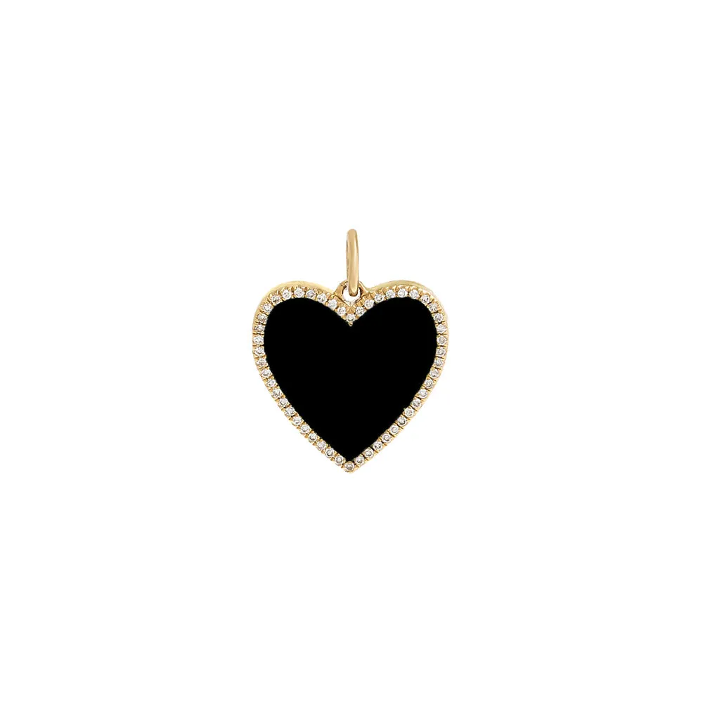 Diamond Onyx Heart Necklace Charm 14K