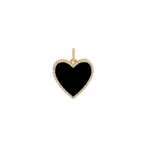 Diamond Onyx Heart Necklace Charm 14K