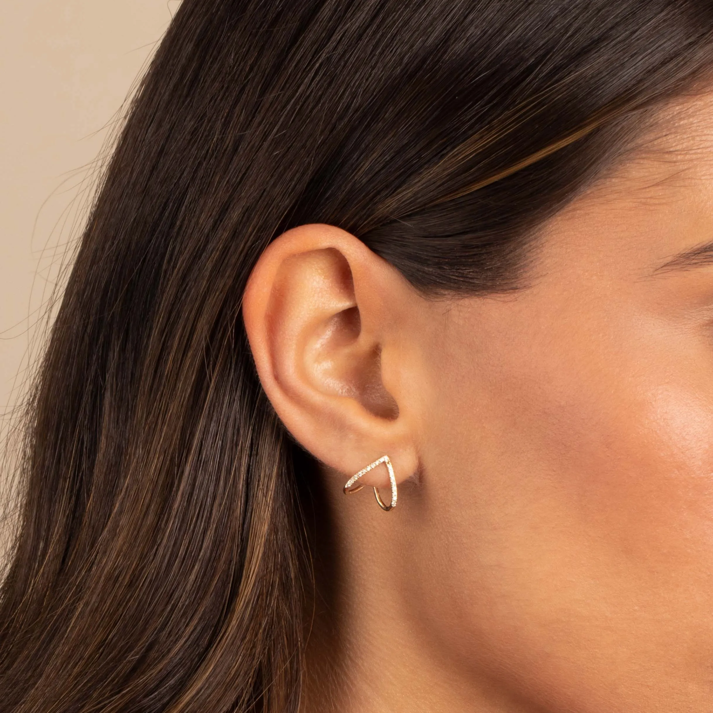 Diamond Pave Double Cage Stud Earring 14K