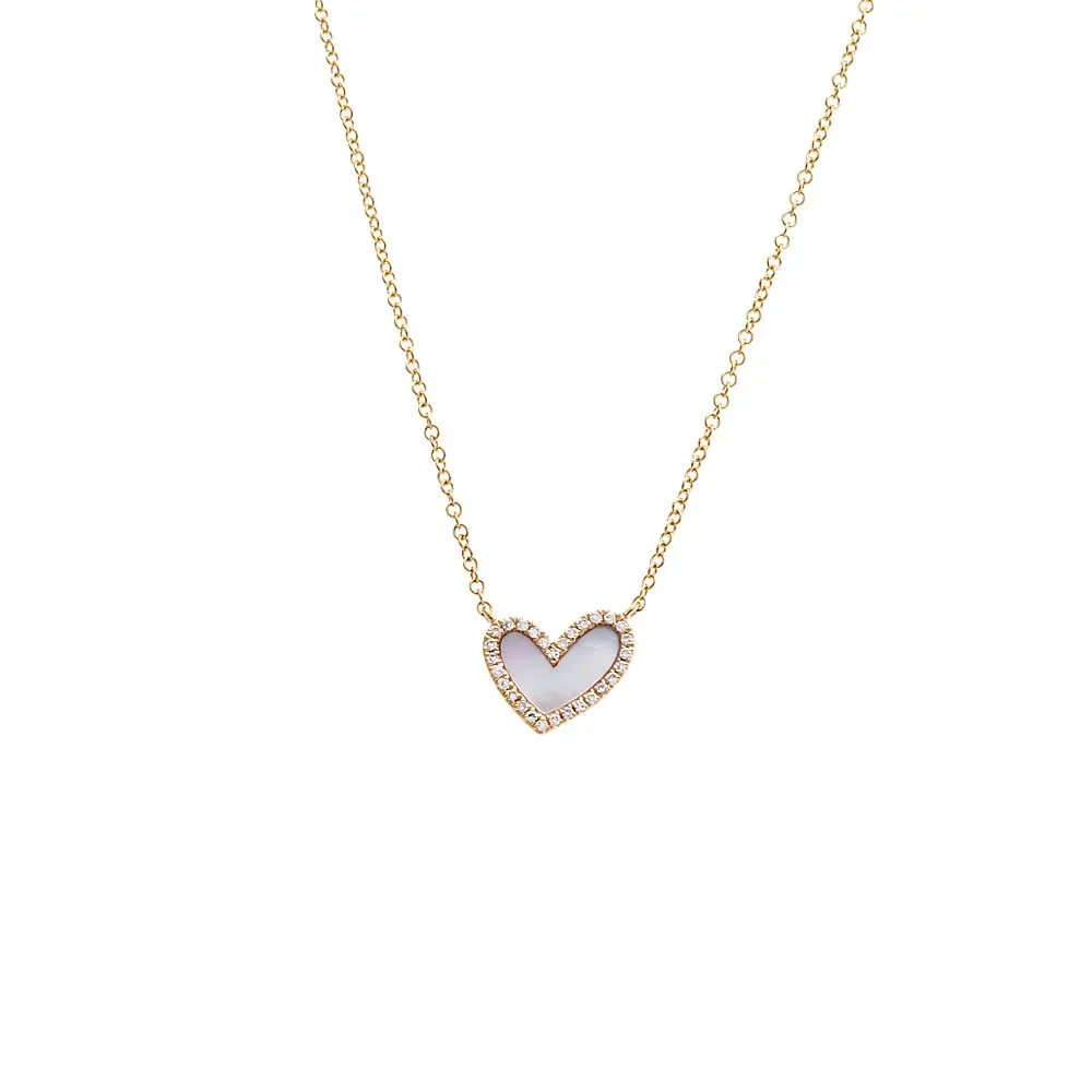 Diamond Pave Stone Heart Necklace 14K