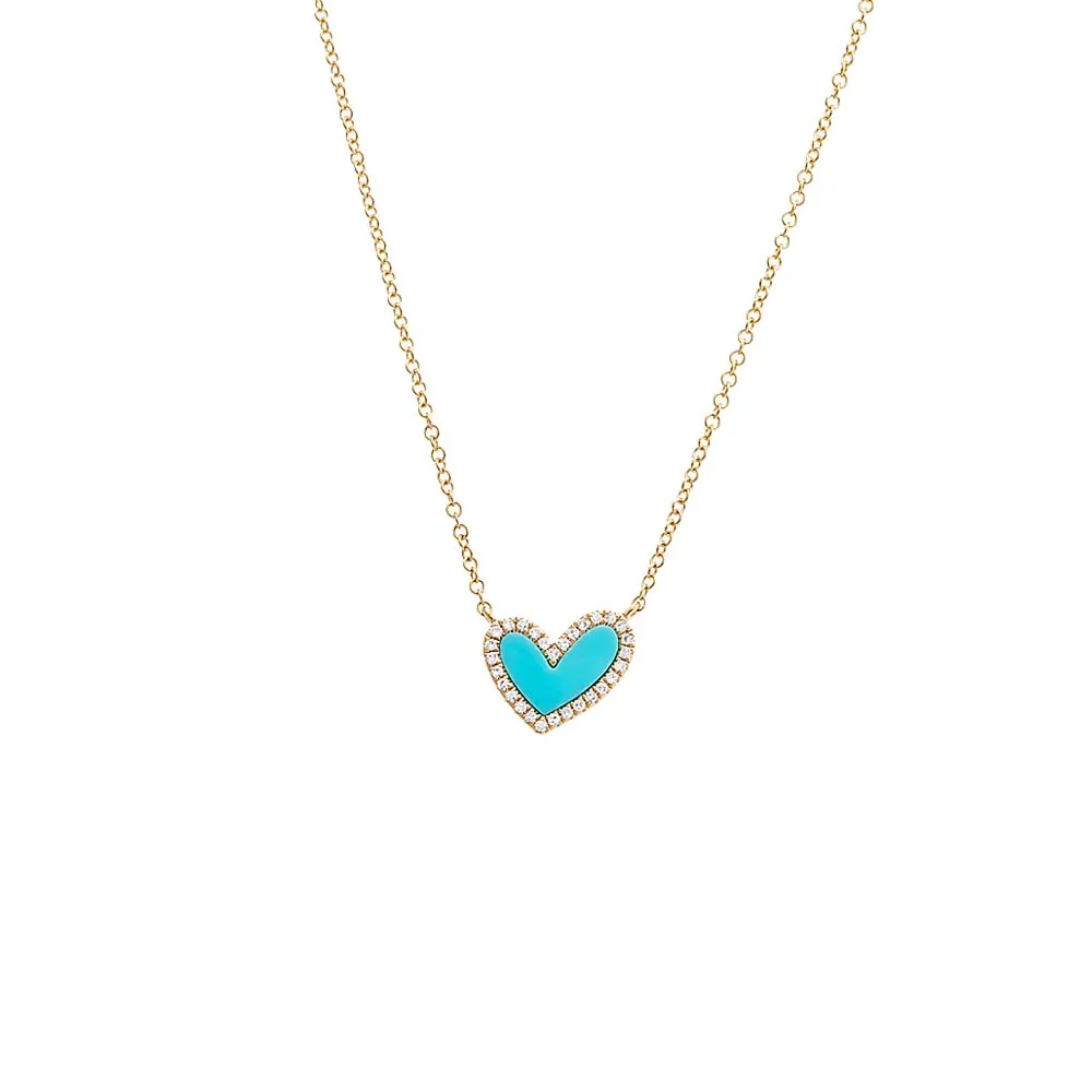 Diamond Pave Stone Heart Necklace 14K