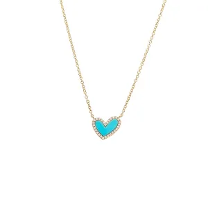 Diamond Pave Stone Heart Necklace 14K