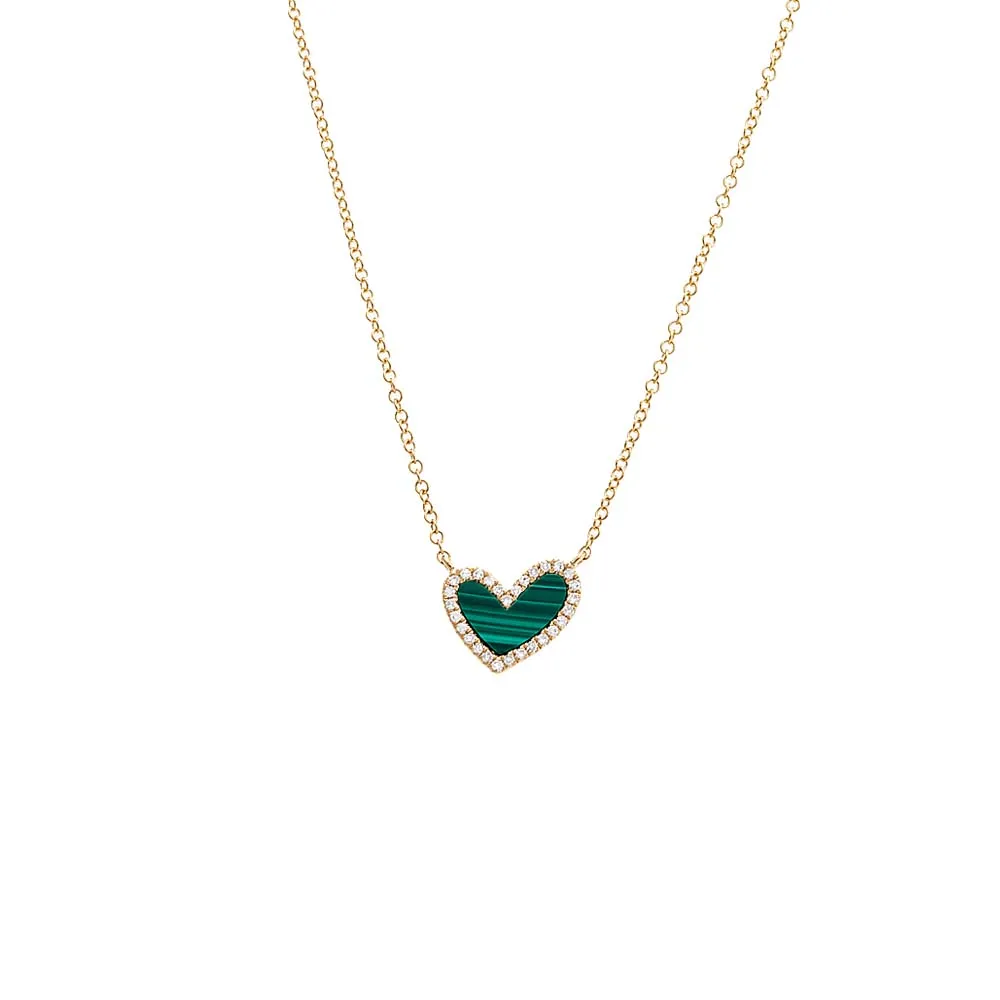 Diamond Pave Stone Heart Necklace 14K