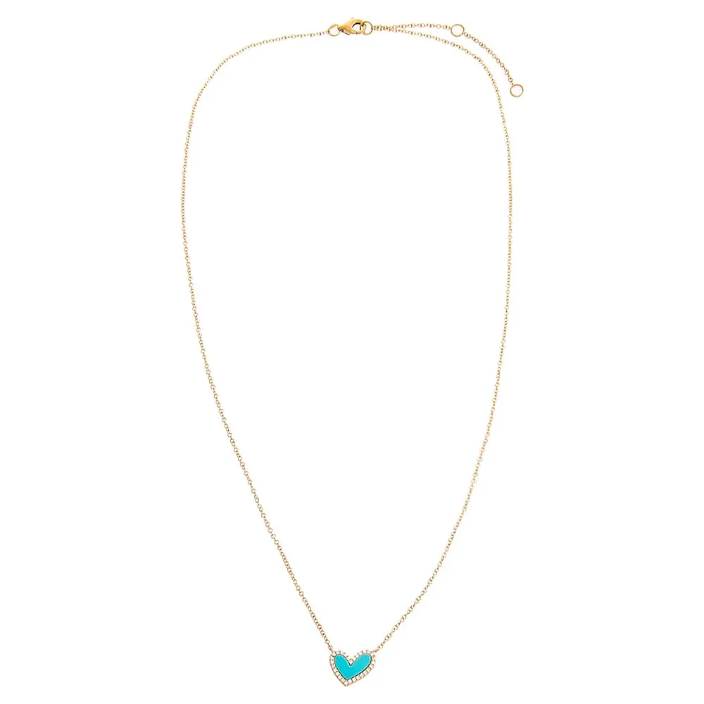 Diamond Pave Stone Heart Necklace 14K