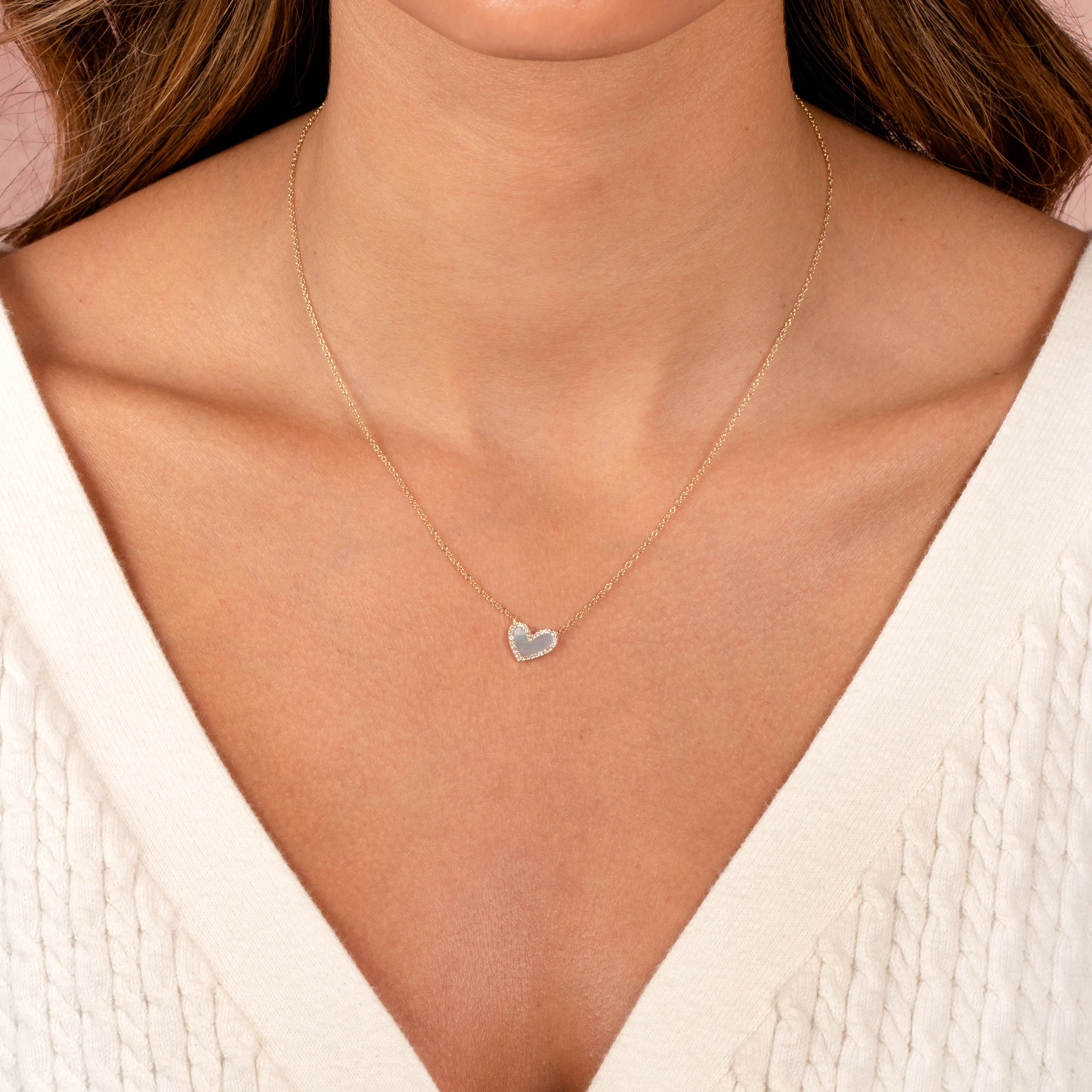 Diamond Pave Stone Heart Necklace 14K