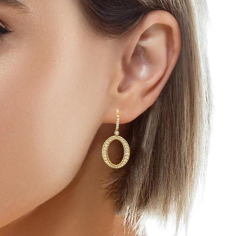Diamond "O" Dangle Earrings in Yellow Gold, 2.06 Carats Total