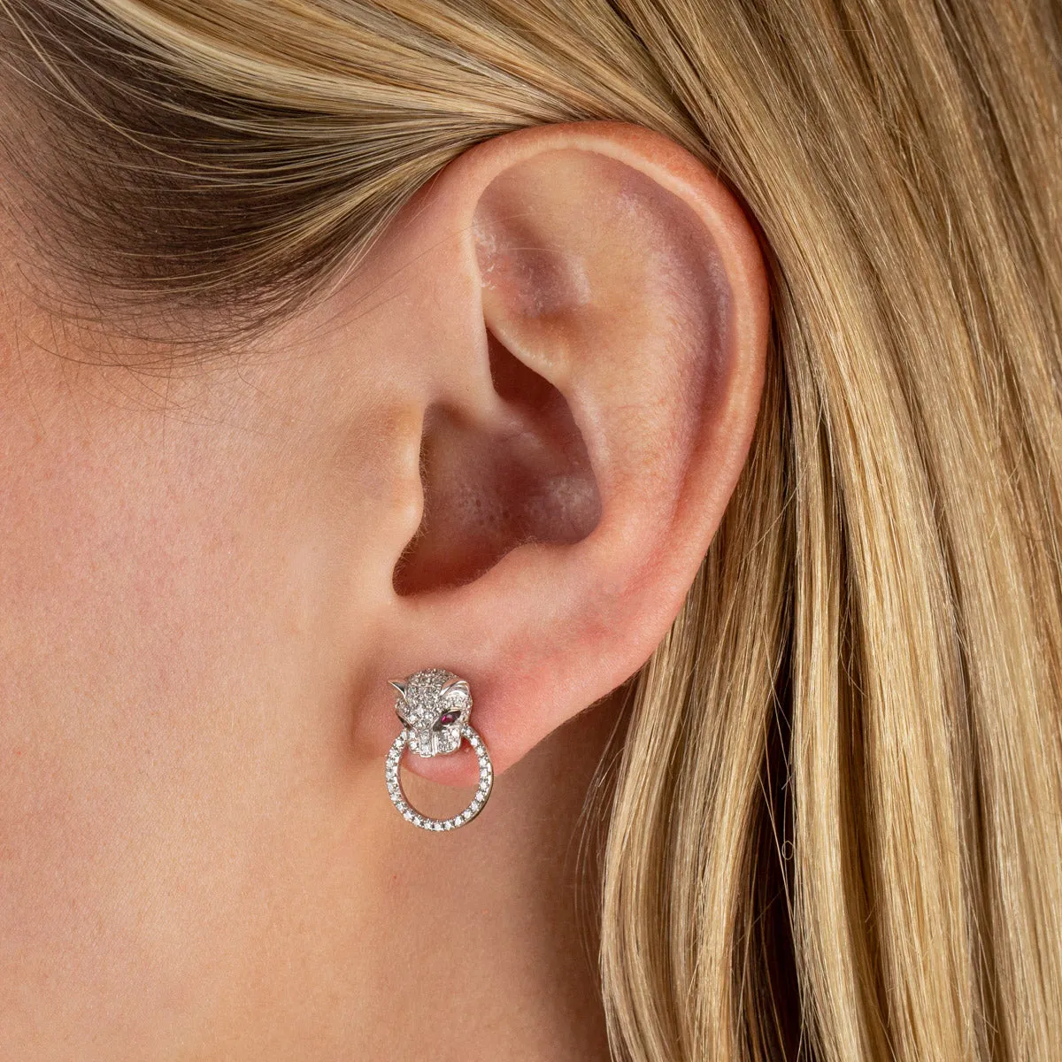 Diamond Ruby Panther Stud Earring 14K