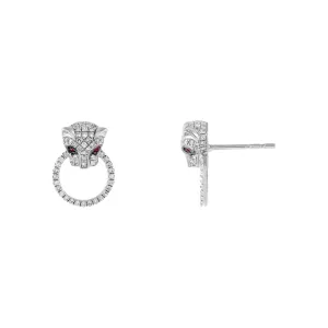 Diamond Ruby Panther Stud Earring 14K