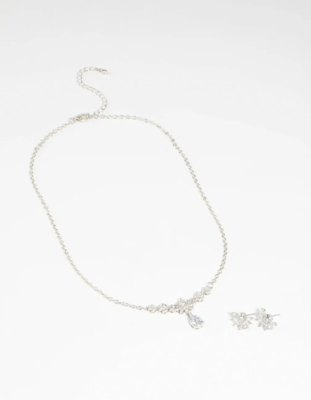 Diamond Simulant Flower Necklace & Earrings Set