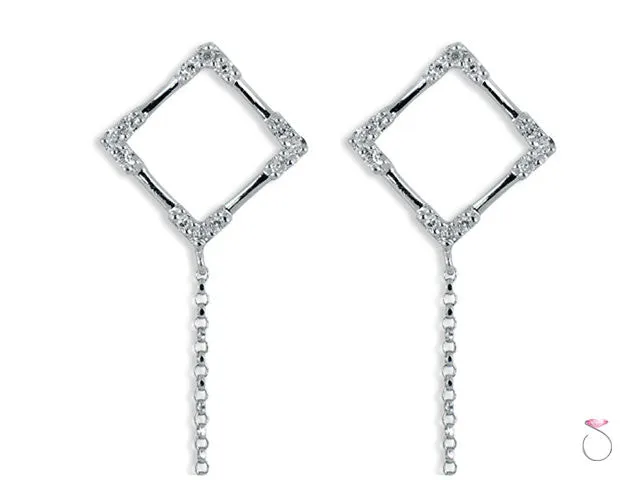 Diamond Square Dangle Earrings in 18K White Gold