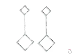 Diamond Square Dangle Earrings in 18K White Gold