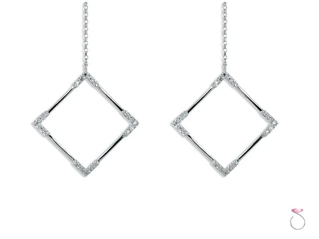 Diamond Square Dangle Earrings in 18K White Gold