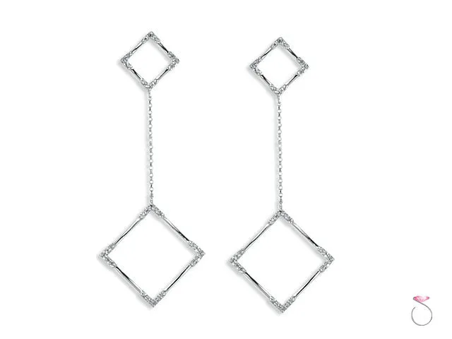 Diamond Square Dangle Earrings in 18K White Gold