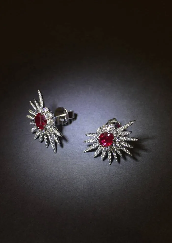 Diamond Starburst & Ruby Earrings