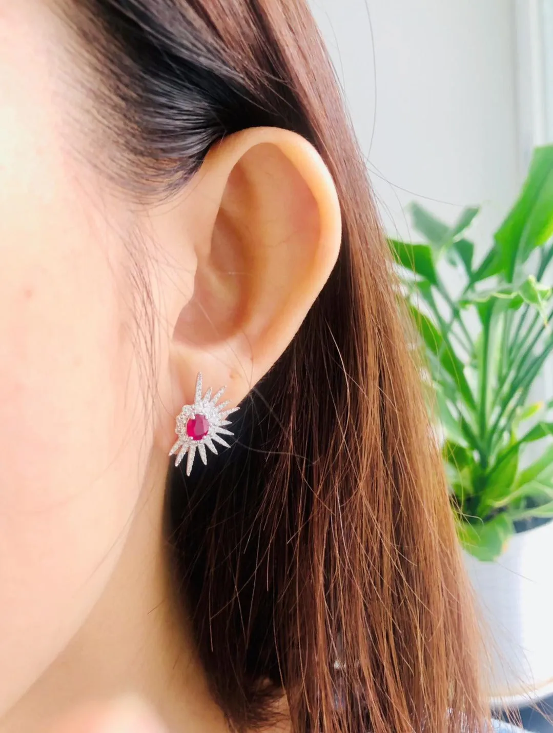 Diamond Starburst & Ruby Earrings