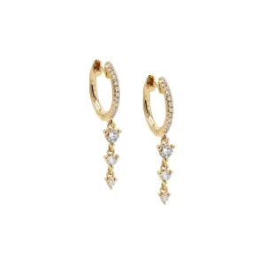 Diamond Triple Dangling Drop Huggie Earring 14K