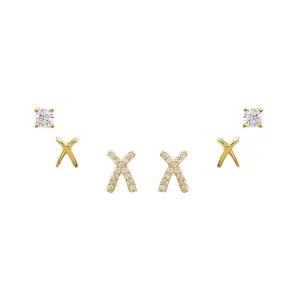 Diamond XOXO Stud Earring Combo Set 14K