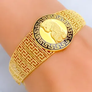 Distinct Draped 21K Gold Cameo Flexi Bangle Bracelet