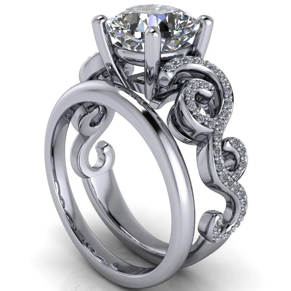 Dominique Cushion Center Stone 4 Prong Loop Band Engagement Ring