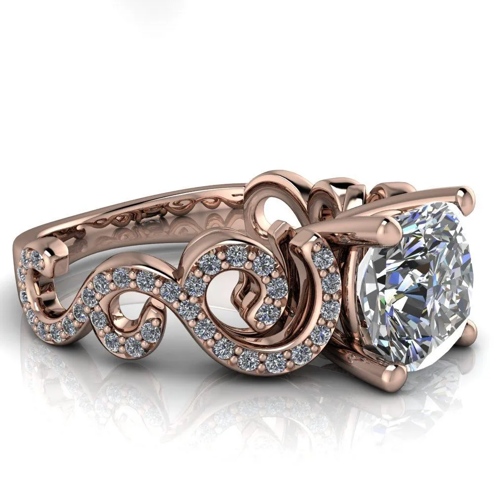 Dominique Cushion Center Stone 4 Prong Loop Band Engagement Ring