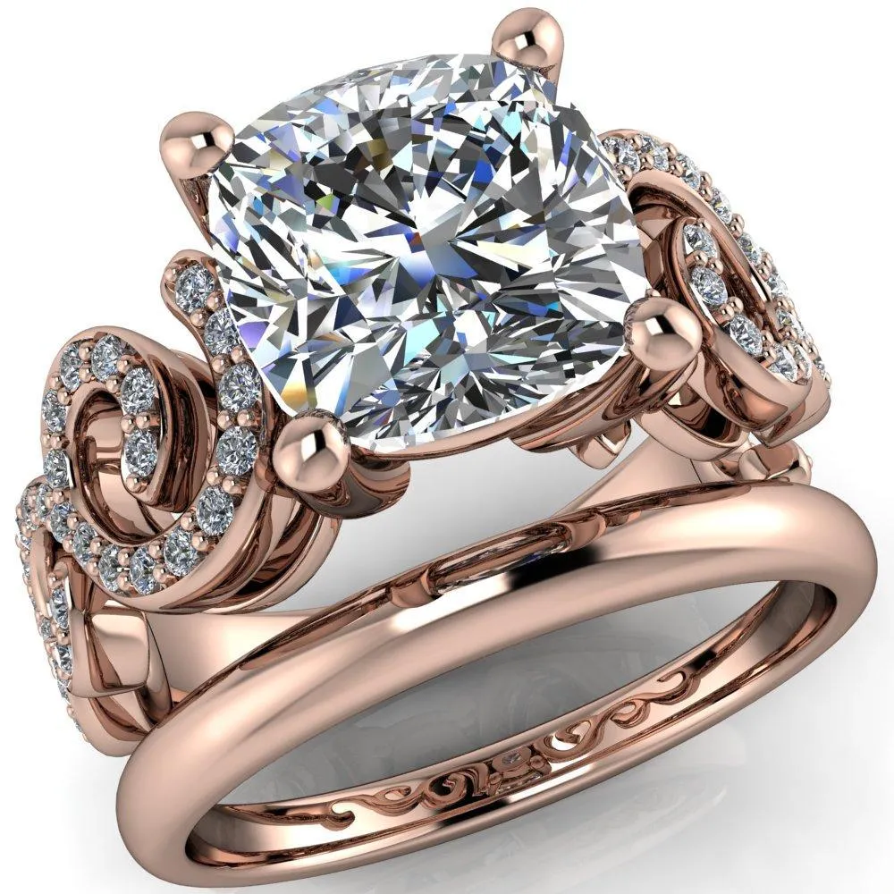 Dominique Cushion Center Stone 4 Prong Loop Band Engagement Ring