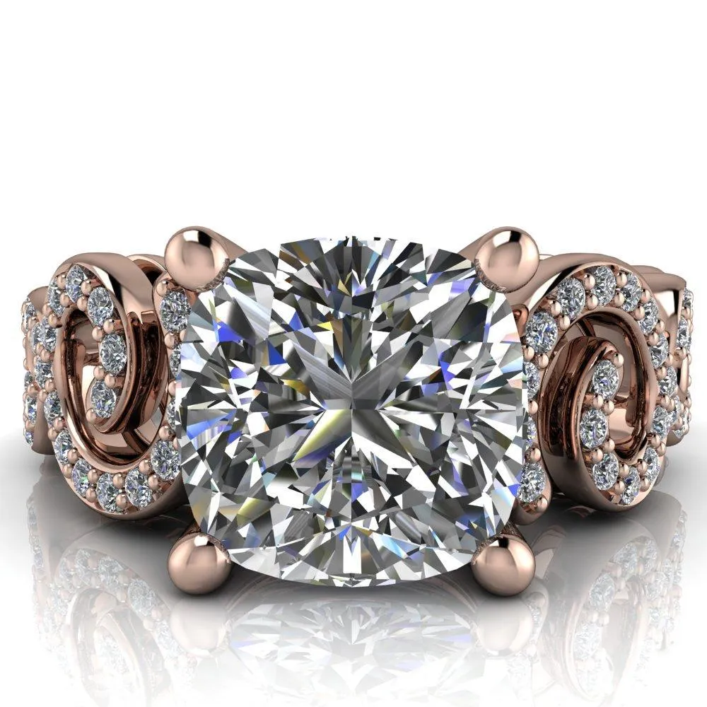 Dominique Cushion Center Stone 4 Prong Loop Band Engagement Ring