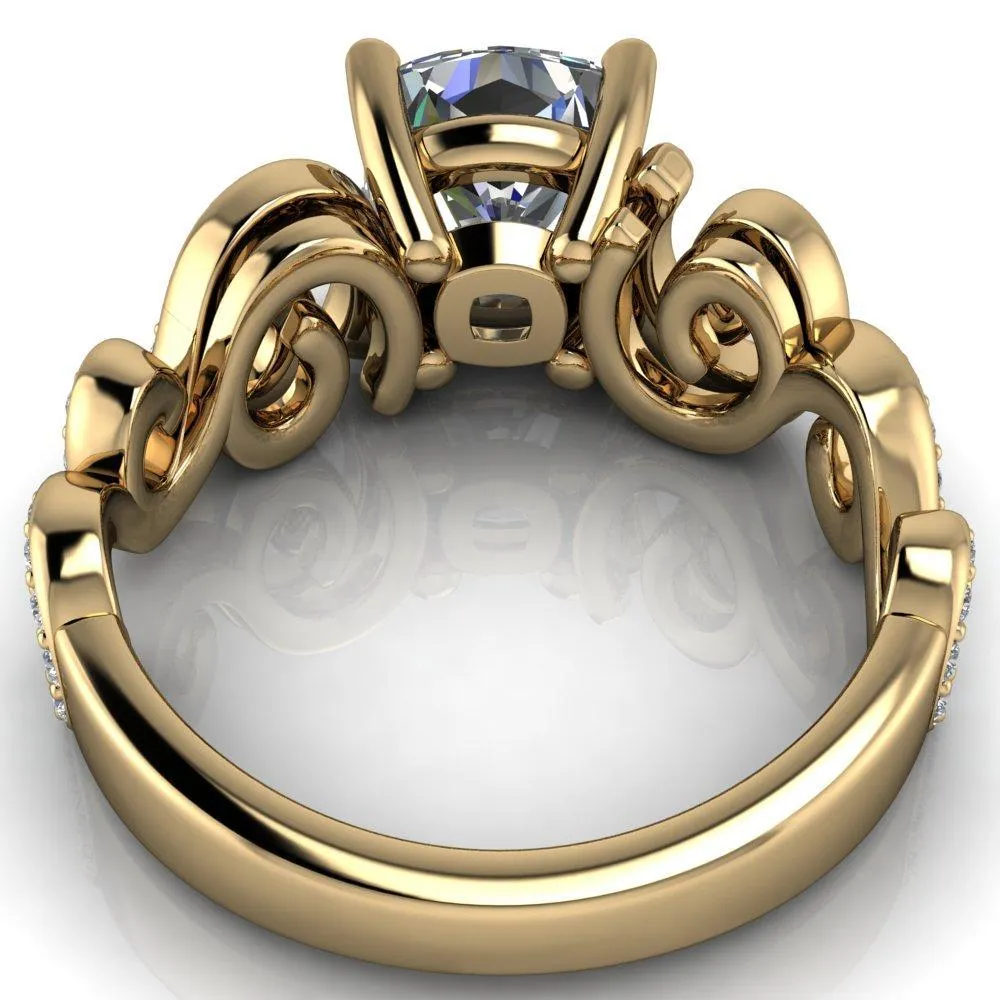Dominique Cushion Center Stone 4 Prong Loop Band Engagement Ring