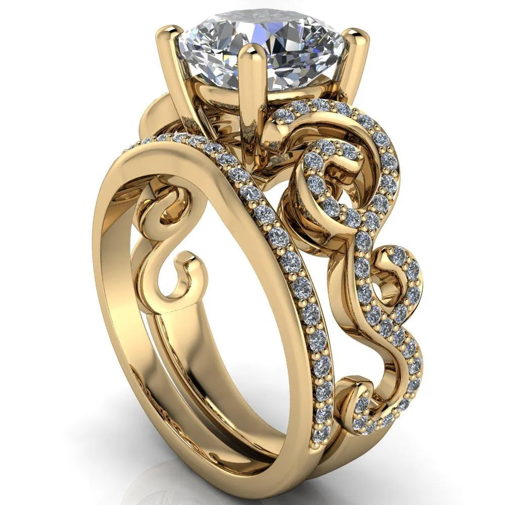 Dominique Cushion Center Stone 4 Prong Loop Band Engagement Ring