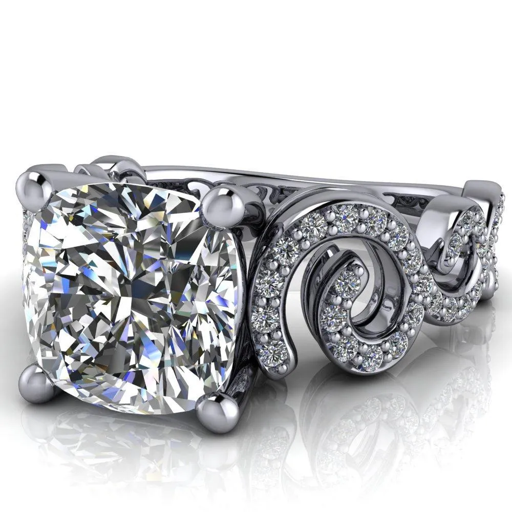 Dominique Cushion Center Stone 4 Prong Loop Band Engagement Ring