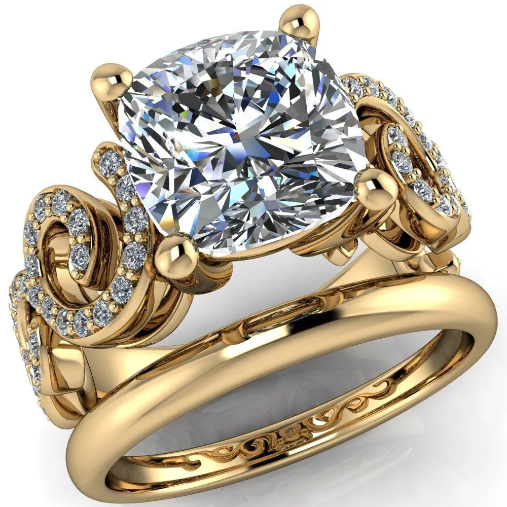 Dominique Cushion Center Stone 4 Prong Loop Band Engagement Ring