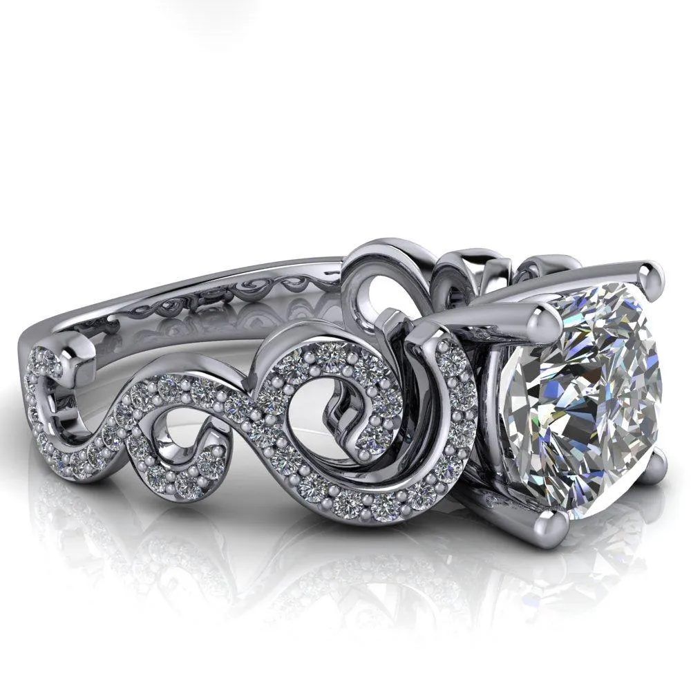 Dominique Cushion Center Stone 4 Prong Loop Band Engagement Ring