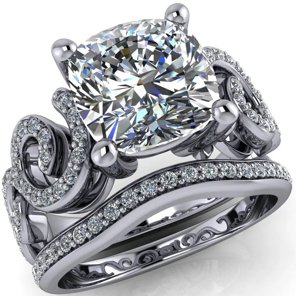 Dominique Cushion Center Stone 4 Prong Loop Band Engagement Ring