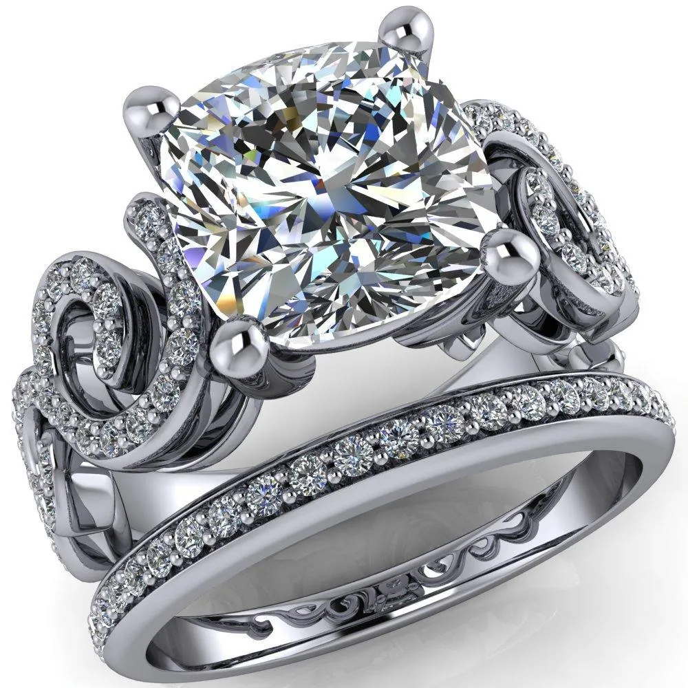 Dominique Cushion Center Stone 4 Prong Loop Band Engagement Ring