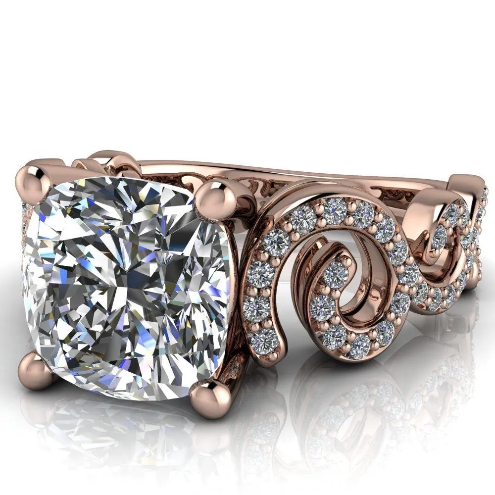 Dominique Cushion Center Stone 4 Prong Loop Band Engagement Ring