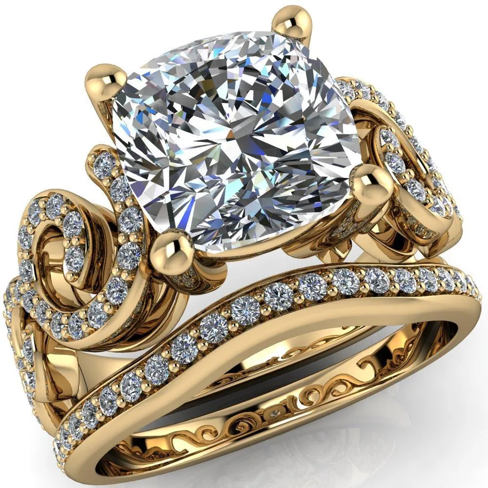 Dominique Cushion Center Stone 4 Prong Loop Band Engagement Ring